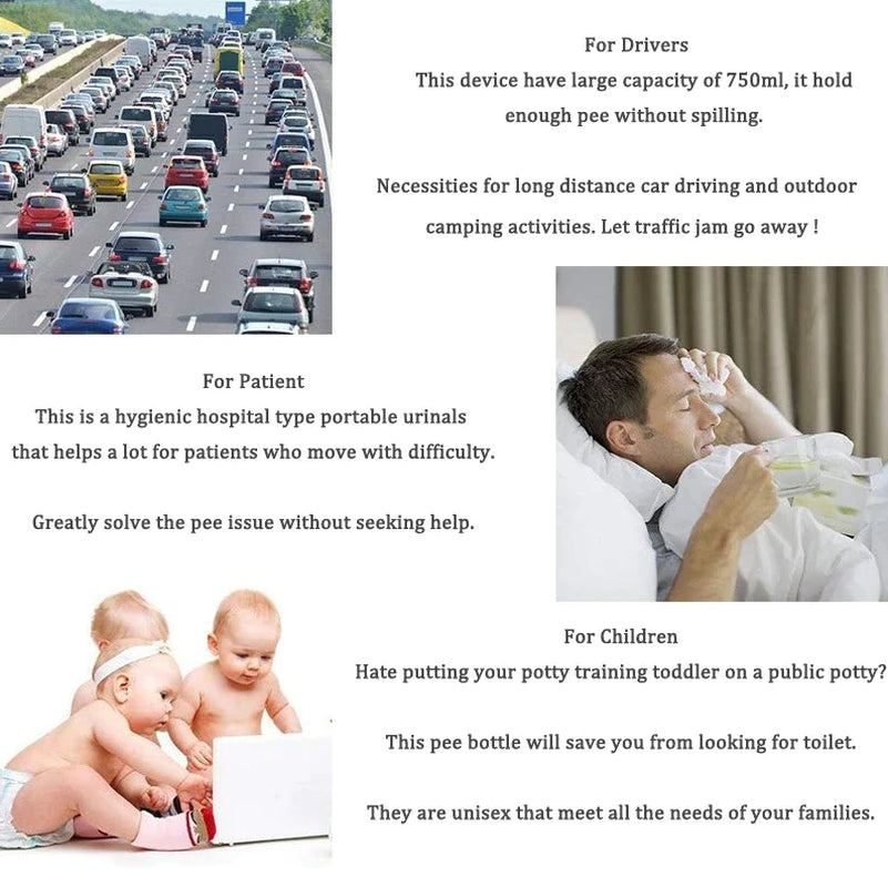 Portable Travel Urinal Bottle – Emergency Pee Kit for Men & Women (Car/Camping)