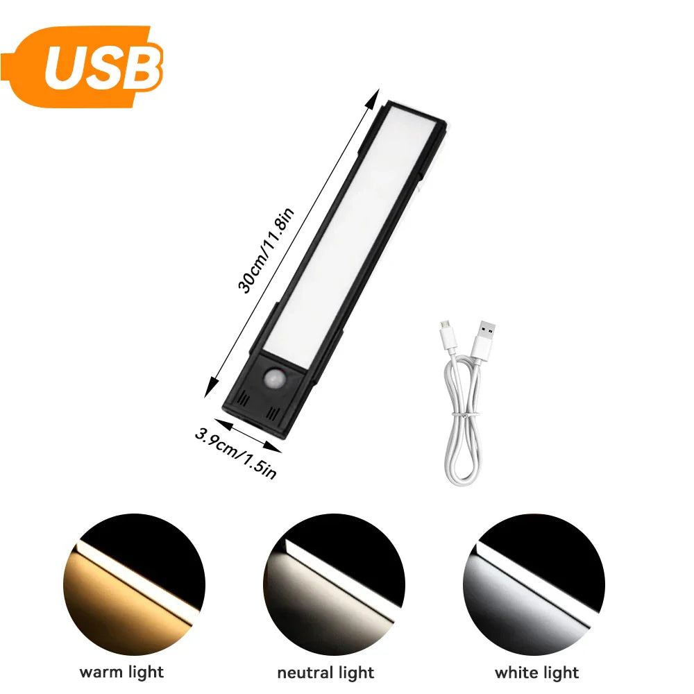 LED Motion Sensor Night Light – USB Rechargeable Under Cabinet Light for Kitchen, Bedroom & Wardrobe, Indoor Sensor Lighting