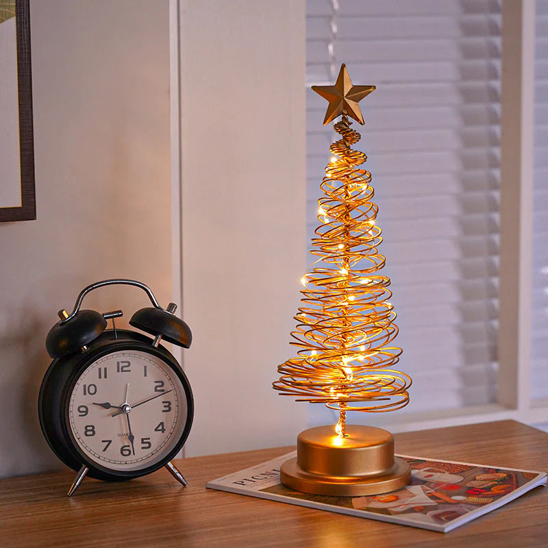 LED Spiral Christmas Tree Light – Metal Desk Ornament & Festive Home Décor Lamp