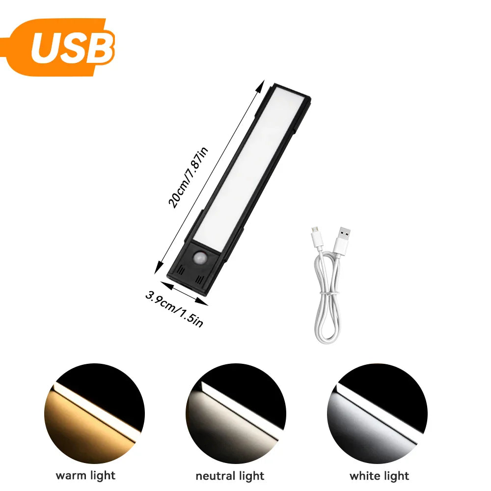 LED Motion Sensor Night Light – USB Rechargeable Under Cabinet Light for Kitchen, Bedroom & Wardrobe, Indoor Sensor Lighting