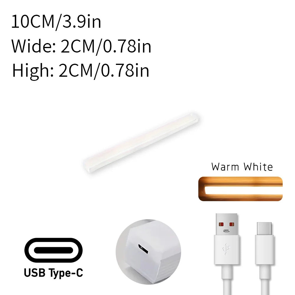 LED Motion Sensor Night Light – USB Rechargeable Under Cabinet Light for Kitchen, Bedroom & Wardrobe, Indoor Sensor Lighting