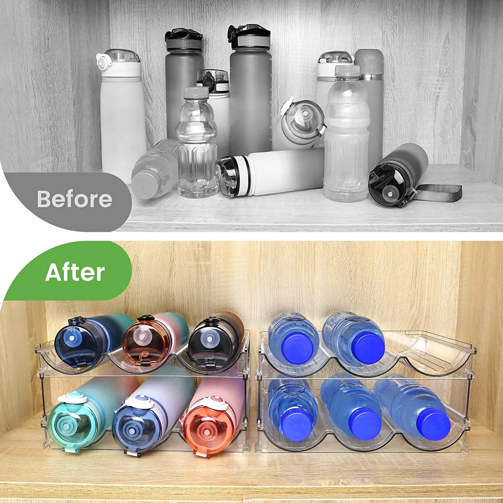 Stackable Water Bottle Organizer for Cabinet & Pantry – 2-Pack Storage Holder Rack for Reusable Bottles