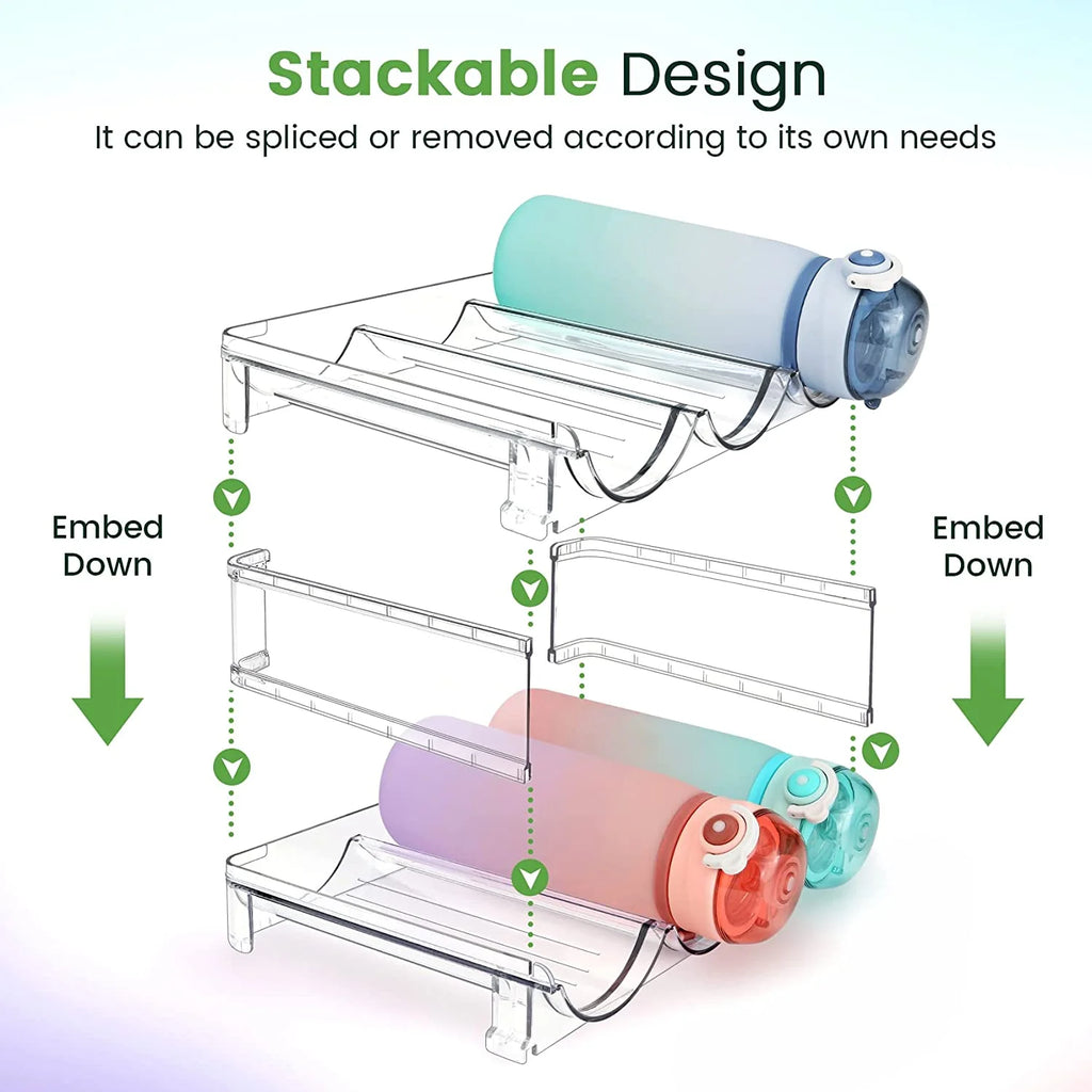 Stackable Water Bottle Organizer for Cabinet & Pantry – 2-Pack Storage Holder Rack for Reusable Bottles