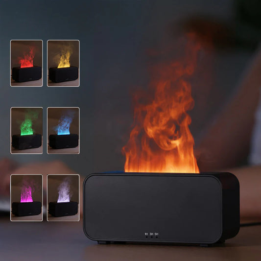 Flame Effect Aroma Diffuser – USB Powered Aromatherapy Humidifier & LED Fireplace Design