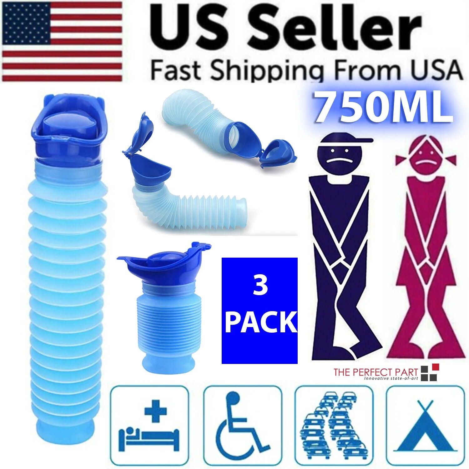 Portable Travel Urinal Bottle – Emergency Pee Kit for Men & Women (Car/Camping)