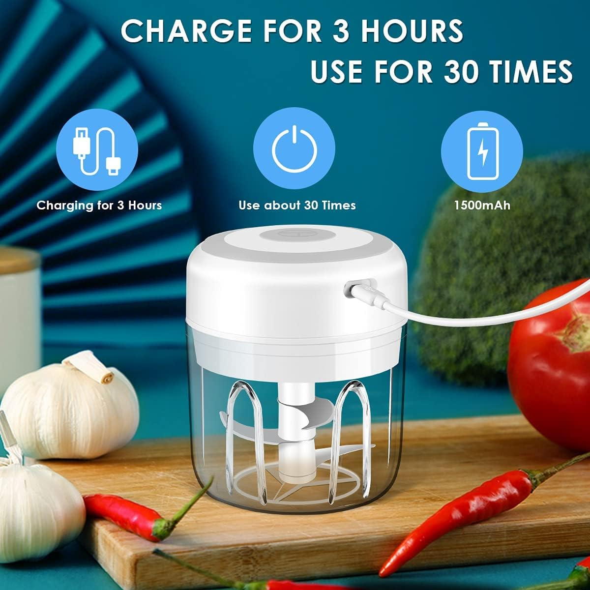 Electric Mini Food Chopper (300ML) – Garlic, Onion, Chili & Meat Mincer Blender