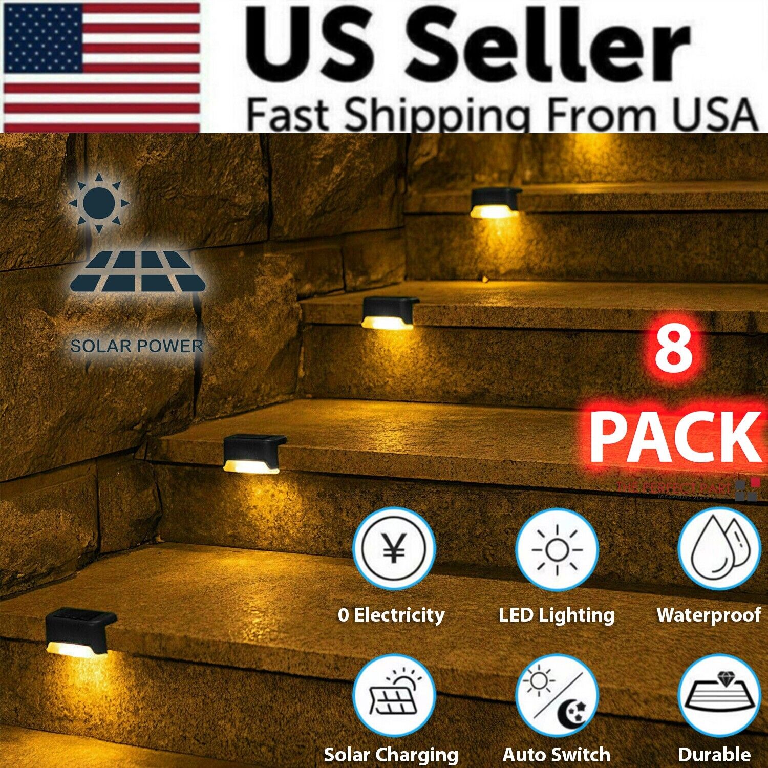 8-Pack Solar Deck Lights – Waterproof Outdoor LED Step & Fence Lamps