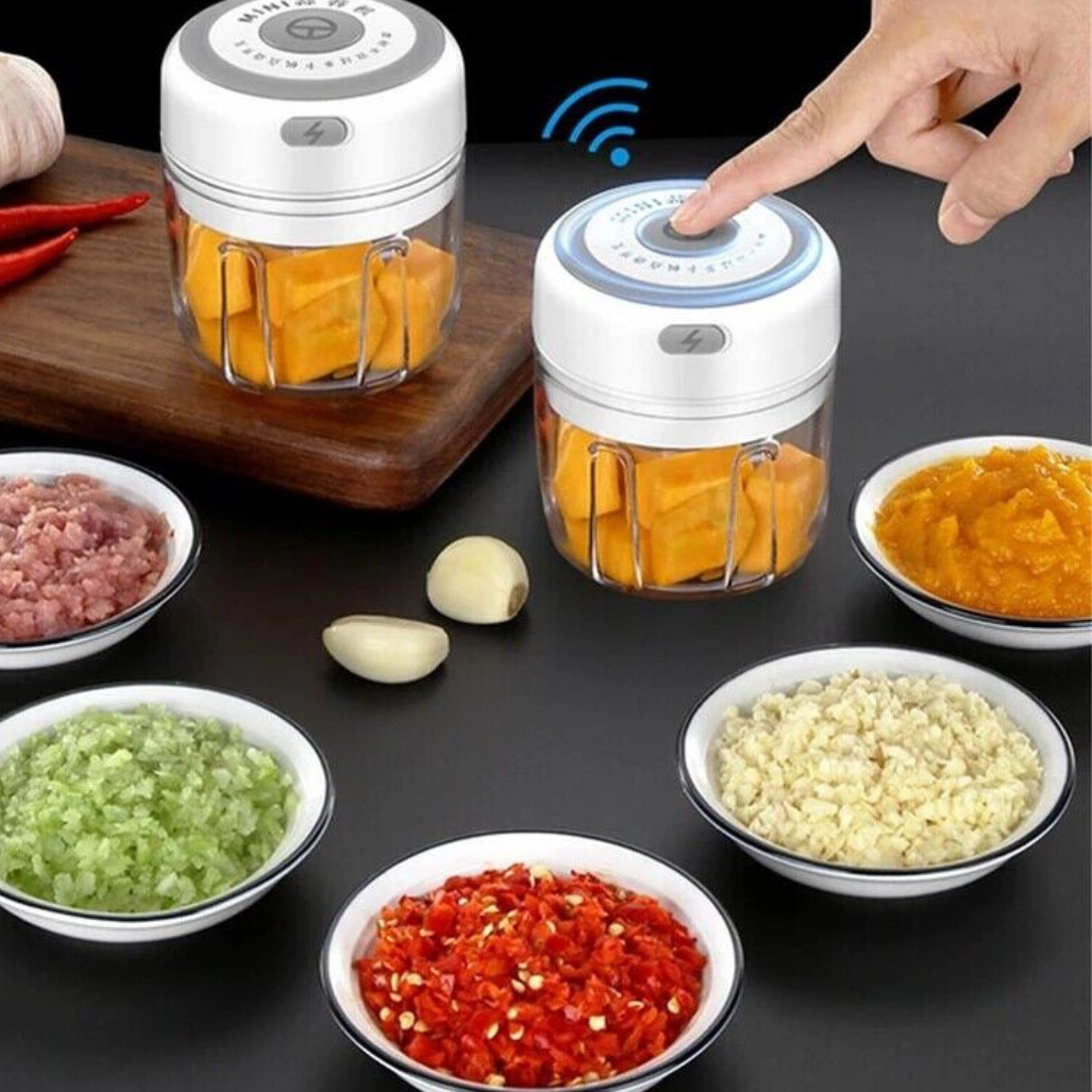 Electric Mini Food Chopper (300ML) – Garlic, Onion, Chili & Meat Mincer Blender