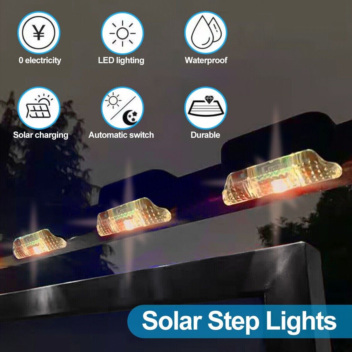 8-Pack Solar Deck Lights – Waterproof Outdoor LED Step & Fence Lamps