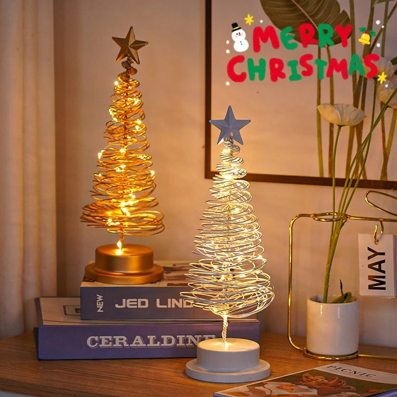LED Spiral Christmas Tree Light – Metal Desk Ornament & Festive Home Décor Lamp