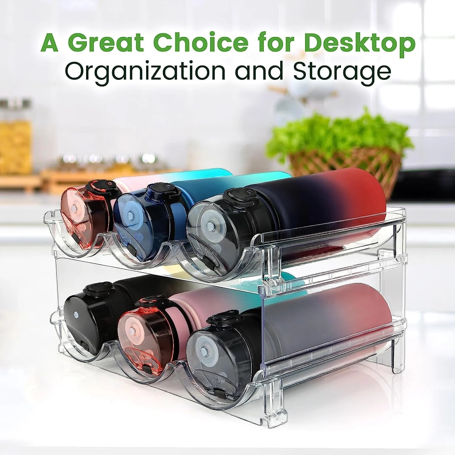 Stackable Water Bottle Organizer for Cabinet & Pantry – 2-Pack Storage Holder Rack for Reusable Bottles