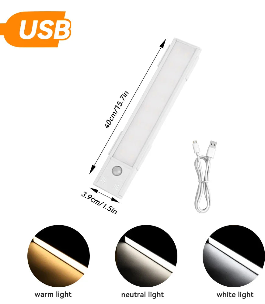 LED Motion Sensor Night Light – USB Rechargeable Under Cabinet Light for Kitchen, Bedroom & Wardrobe, Indoor Sensor Lighting