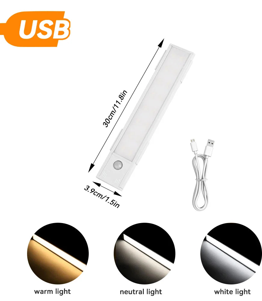 LED Motion Sensor Night Light – USB Rechargeable Under Cabinet Light for Kitchen, Bedroom & Wardrobe, Indoor Sensor Lighting