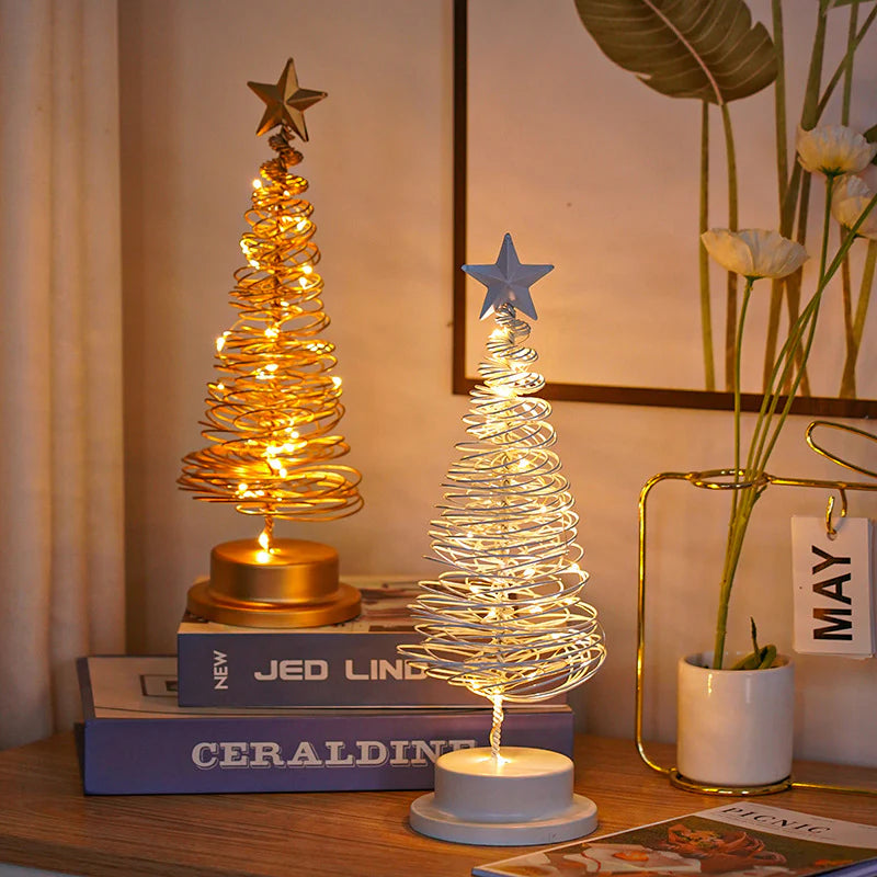 LED Spiral Christmas Tree Light – Metal Desk Ornament & Festive Home Décor Lamp