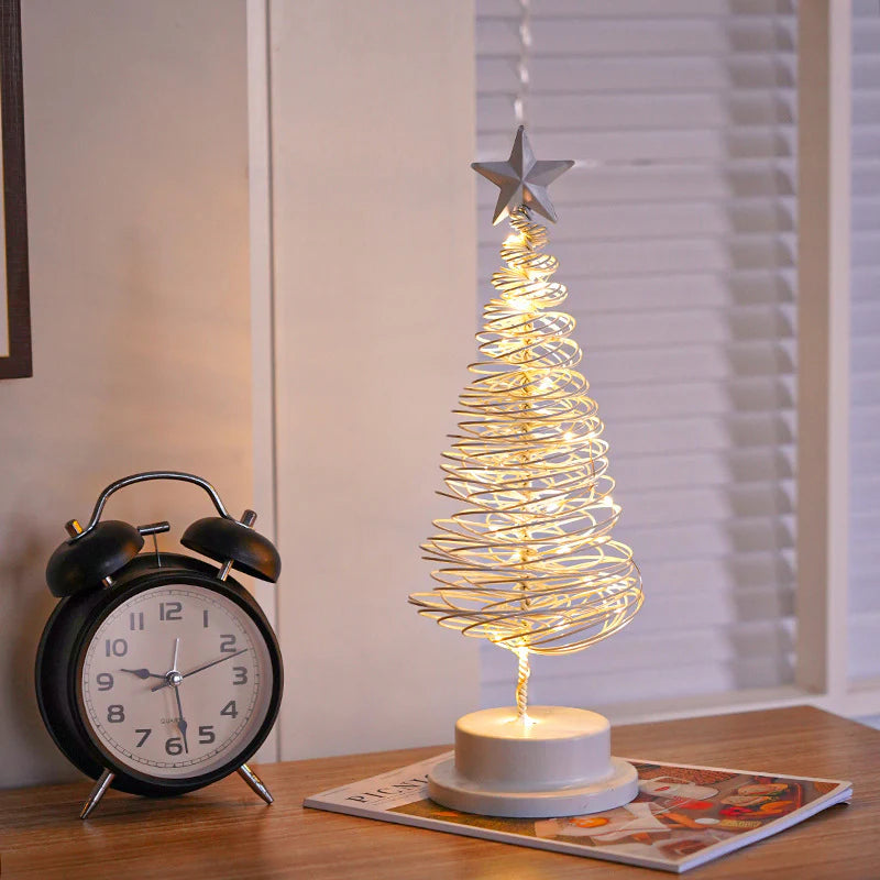 LED Spiral Christmas Tree Light – Metal Desk Ornament & Festive Home Décor Lamp