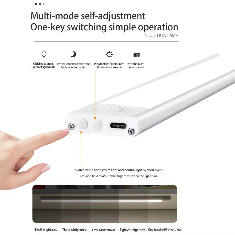 LED Motion Sensor Night Light – USB Rechargeable Under Cabinet Light for Kitchen, Bedroom & Wardrobe, Indoor Sensor Lighting